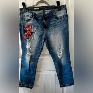 Kut from the Kloth Blue Reese Jeans with Pink Floral Detail